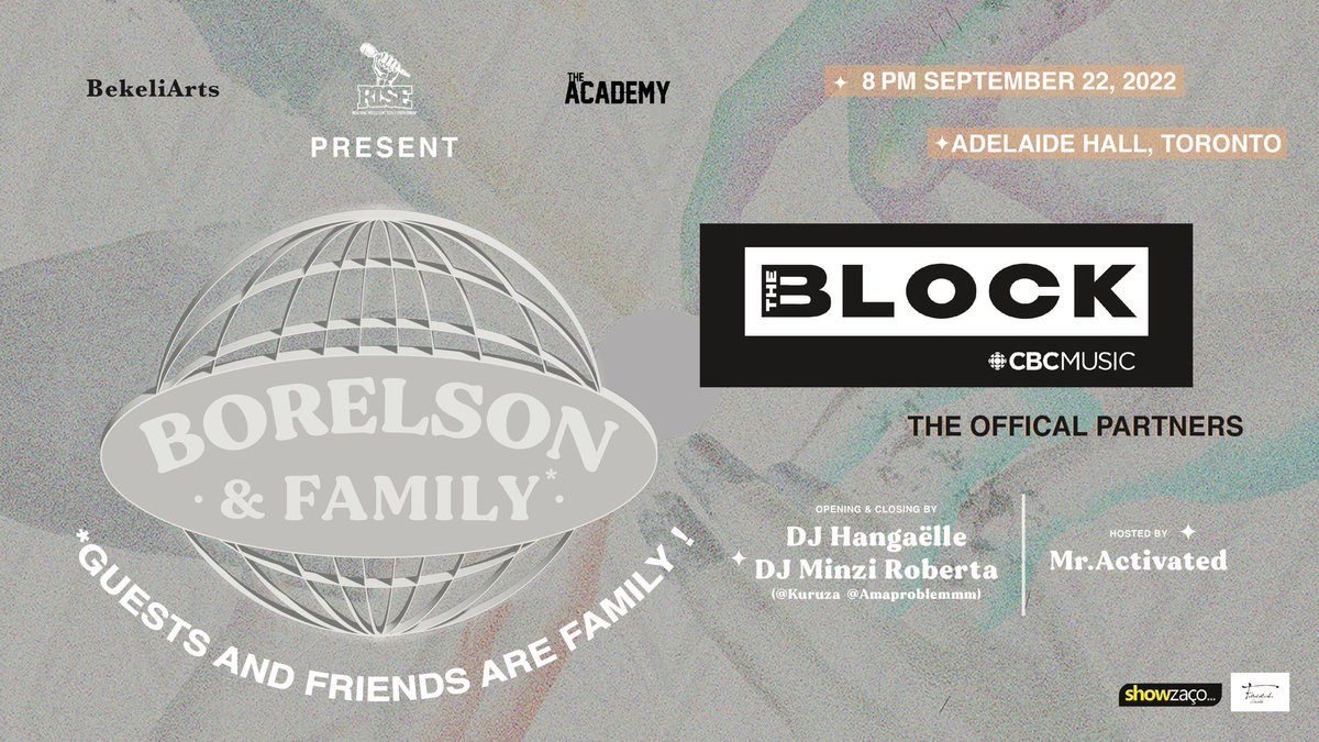 Shout out to <a href="/TheBlockCBC/">The Block</a> for partnering with us and giving airplay to all the guests &amp; friends of the Sept 22nd show at the <a href="/AdelaidehallTO/">Adelaide Hall</a> . 

Make sure y’all tune in every week night, and also make sure you grab your tix here: 

admitone.com/events/buildin…