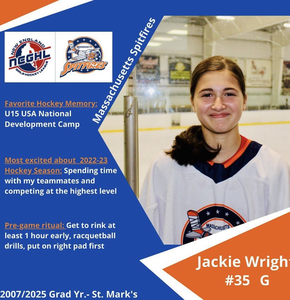 U16MASpitfires's tweet photo. 🎤 Next up, long time Spitfire, #35 @JackieW351 !! #Iceintheveins #Herhappyplace🥅 and defensive stalwart, #27 @ytmckenzie11 !! #NoQuit #Quickstick @SMGirlsHockey @StopItGoalies @shsgirlspuck17 https://t.co/MyRhK0OHsE