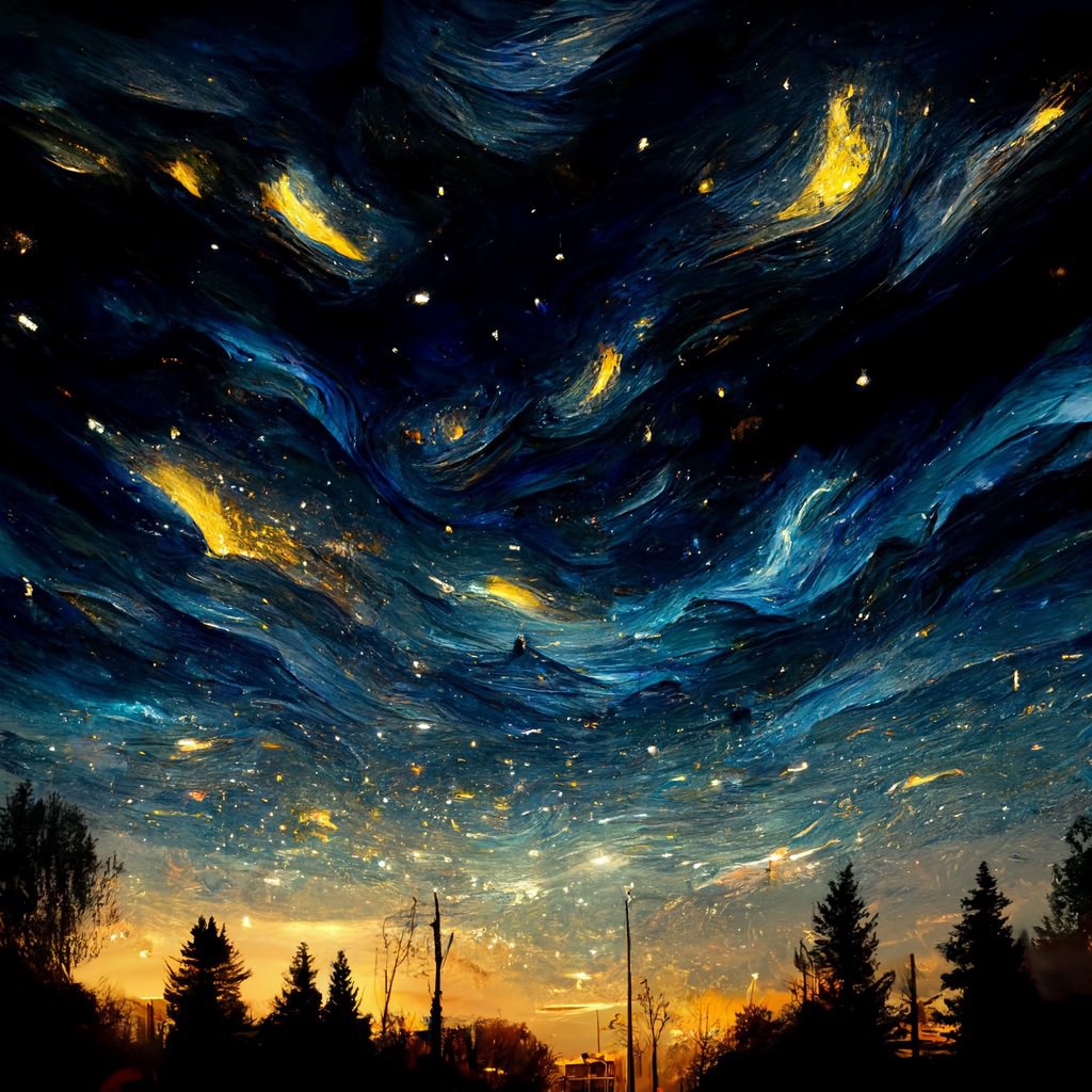 capr_icom's tweet photo. Imagine The Starry night in real world!! #AIart #midjorney #aiartcommunity #VanGogh #starrynight #beautiful #imagination #ai #amazinggogh https://t.co/AzY2DsKFy0