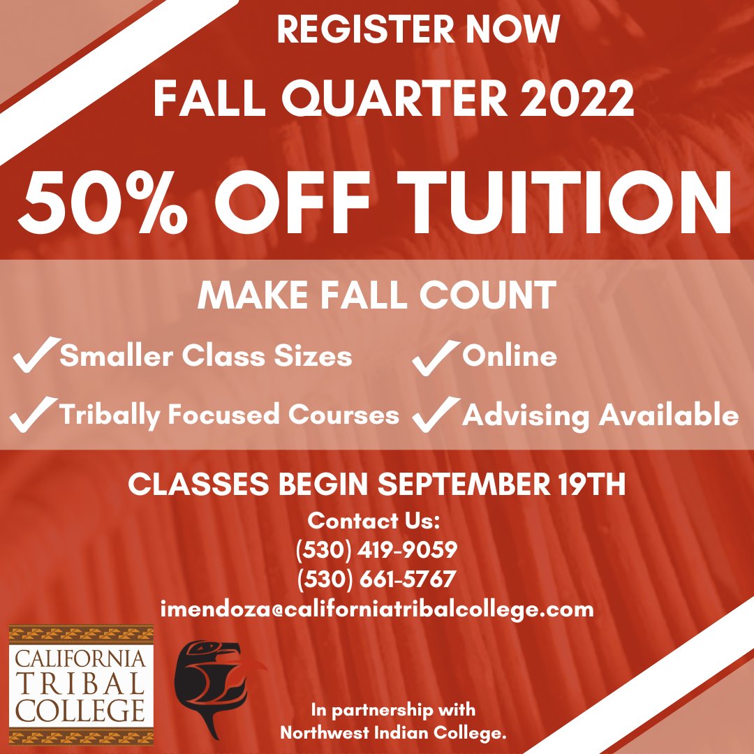 CATribalCollege's tweet photo. Register now for fall classes! https://t.co/itsThO4uVR