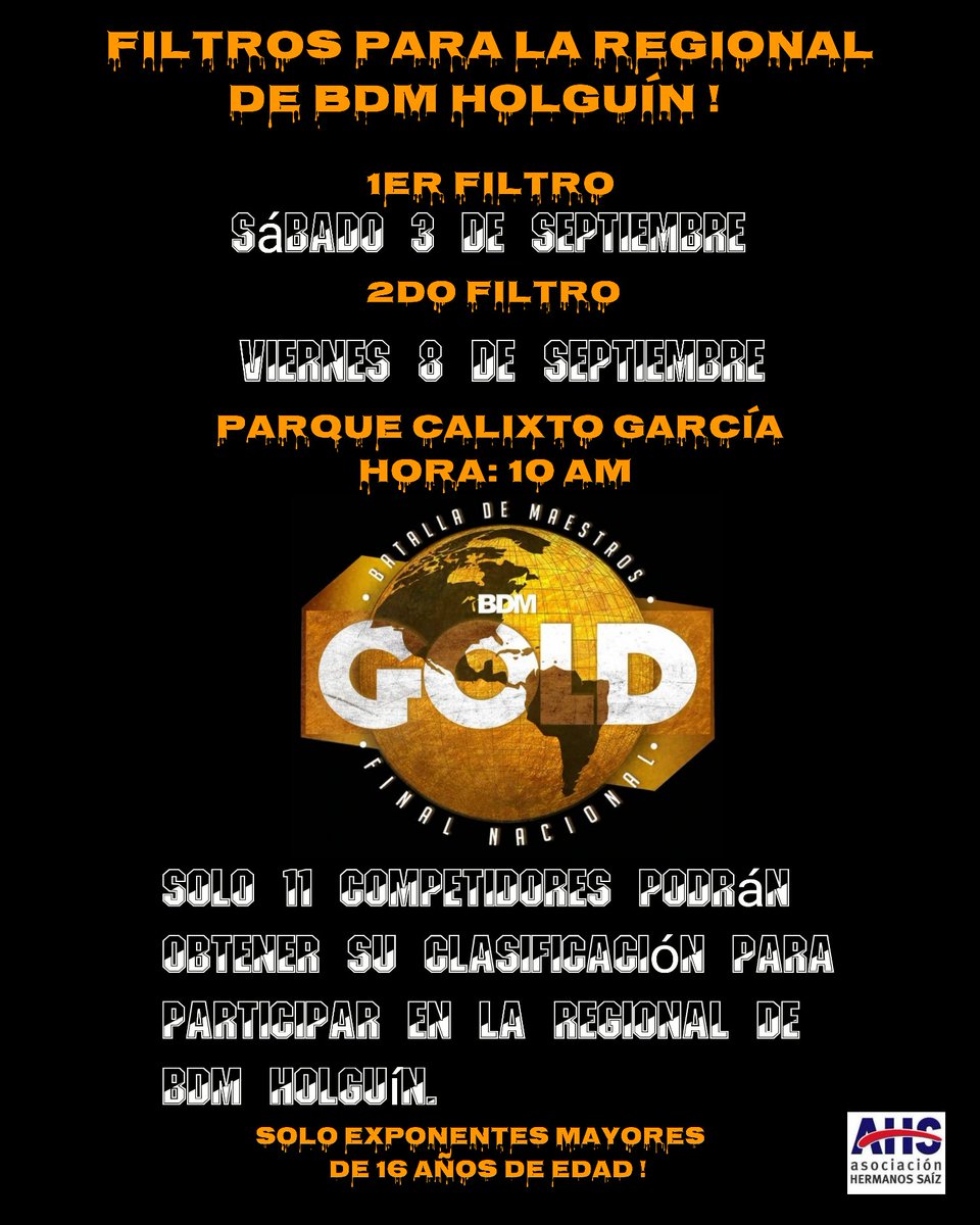 Acá está la Info de los dos Filtros Oficiales para la Regional de #BDM Holguín.  Compartan para que todos se enteren y puedan venir a participar!!!

Bendiciones a todo el panorama Nacional....

Están listos ????? 💥💥💥💥💥