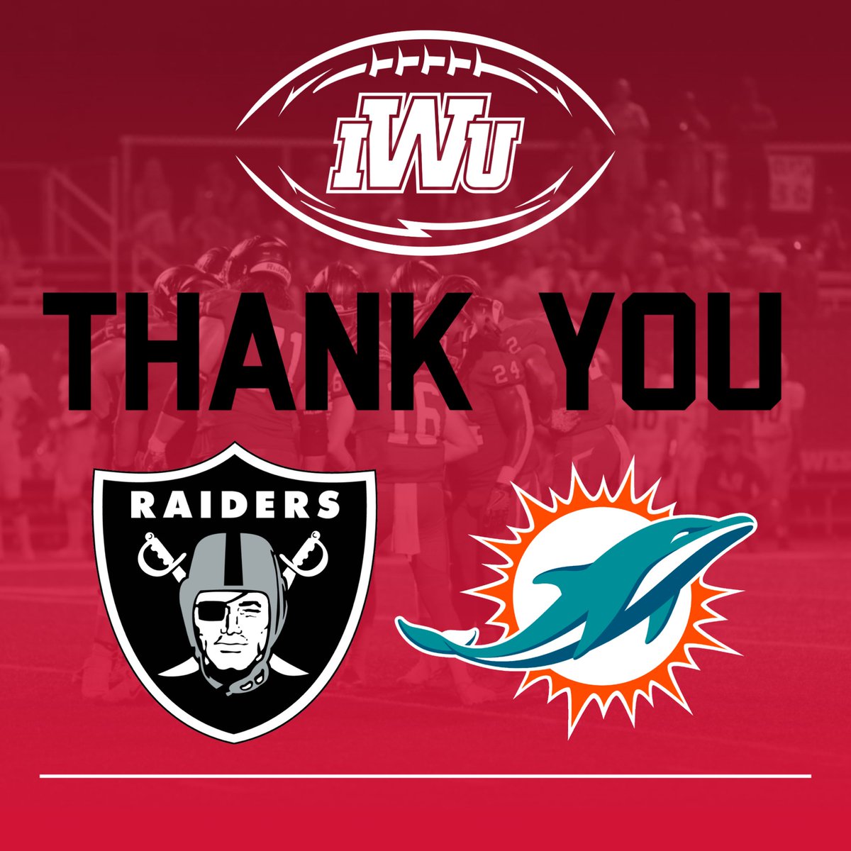 IndWesleyan_FB's tweet photo. Thank you to the @Raiders and @MiamiDolphins for stopping by this week! 

#CLIMB⛰ x #OOD⚫️

@IndWes 
@IWUWildcats https://t.co/Au9NOOHzuf