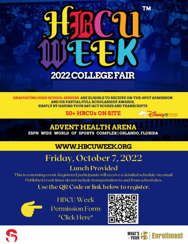 📣HBCU 2022 College Fair is Friday, October 7th! Register using the link or QR code below. scps.co1.qualtrics.com/jfe/form/SV_5o…
