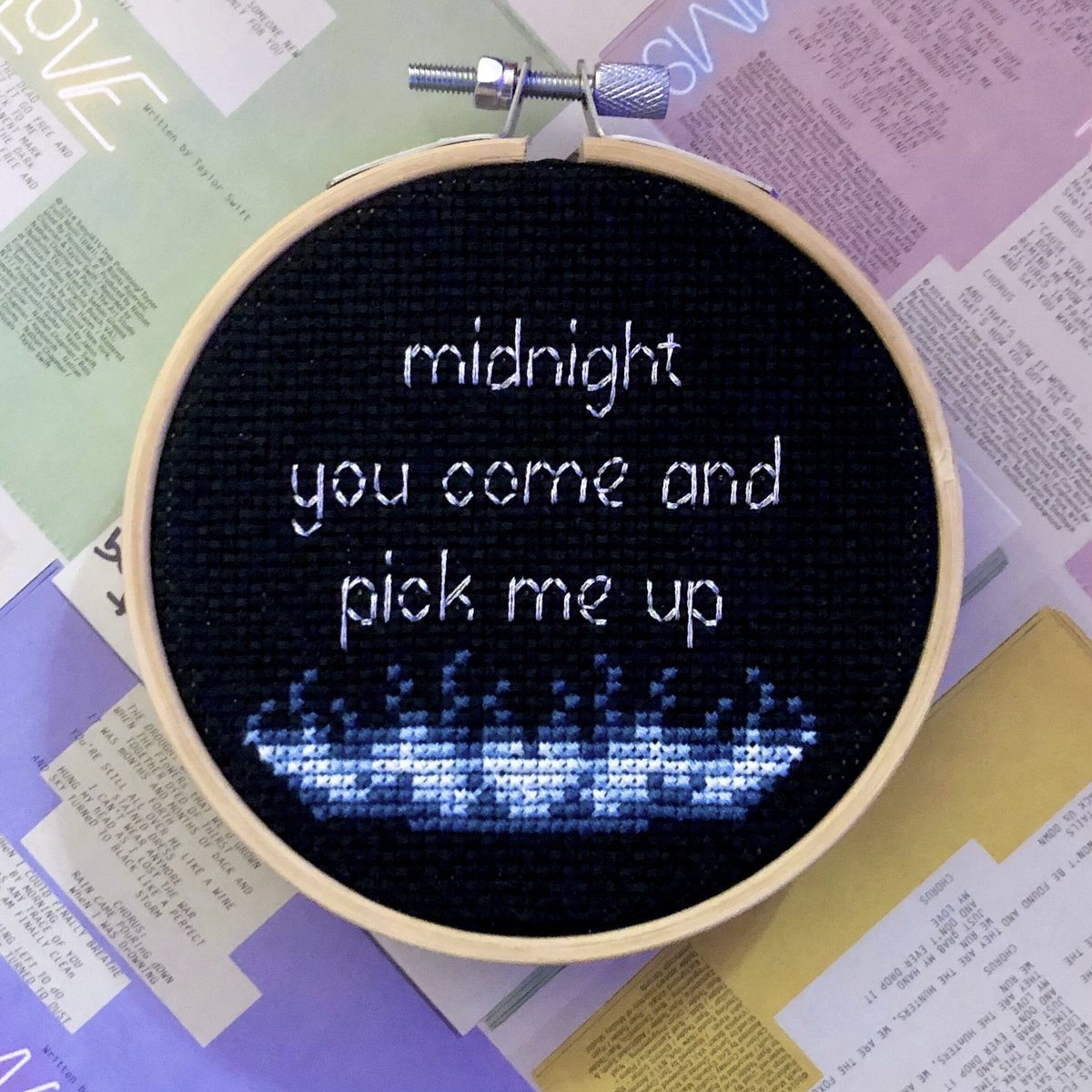 tswiftstitch's tweet photo. 1 of many midnight lyrics on my list to stitch 🤩 #MeetMeAtMidnight #TSmidnighTS @taylorswift13 @taylornation13 https://t.co/7Bkpn9nLHU