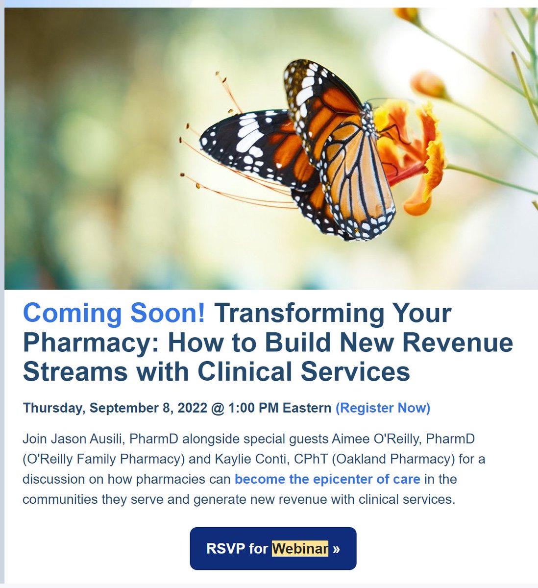 Rx_Post's tweet photo. Webinar: How community pharmacies can become the epicenter of care in their communities and generate new revenue through providing clinical services.
Register here: https://t.co/cZWrFhvmiH
#TwitteRx #independentpharmacy #localpharmacy #pharmacy #pharmacist #CApharm #capharmacy https://t.co/F6fhfDIJyr