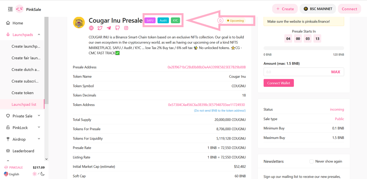 pinkecosystem's tweet photo. 🔥 Congratulations to @CougarInu on successfully obtaining a 🦺 #Safu badge for their #Presale

📲 Operating in a decentralized space brings freedom but also risk.

🚀 Check them out below:

https://t.co/bm697QbwRk

#Pinksale #Airdrop #BSC #BNB #Eth #Crypto #Airdrop https://t.co/9nXrjTAVOF