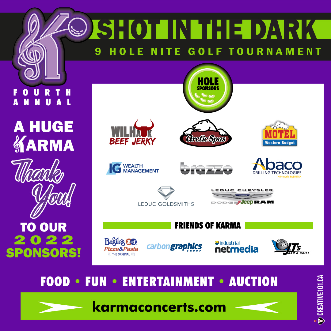 Our Shot in the Dark Nite Golf Tournament last Friday was a big success! 👍 We couldn't do this without our amazing sponsors! Thank you so much! 🥰💜💚

#KarmaConcerts #KarmaLeduc #bethekarma #shotinthedark #nitegolf #karmakids #i_saw_that #localkidsbenefit