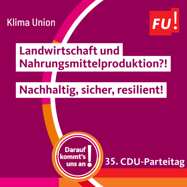 Frauen Union &amp; <a href="/klimaunion/">KlimaUnion</a> setzen sich für eine klimagerechte Landwirtschaft ein. Ökologie, Soziales und Ökonomie sind die Erfolgskriterien für eine nachhaltige Nahrungsmittelproduktion. Wir wollen auf eine nachhaltige Landwirtschaft hinarbeiten. #CDU  ➡️bit.ly/3ACQQRr