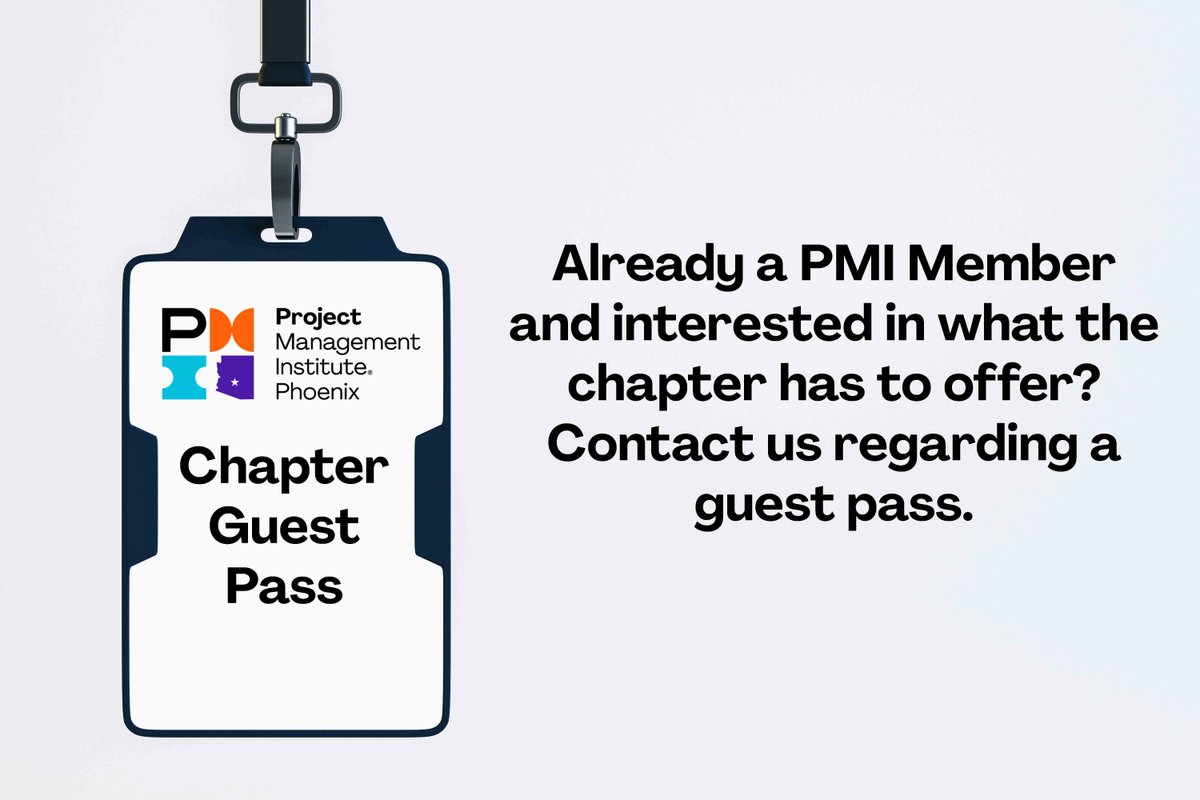 PHXPMI's tweet photo. Interested in joining the chapter but unsure if it's right for you?  Contact us and ask for a Chapter Guest Pass.  It's a good way to see what the chapter has to offer.  Contact Us via our website. https://t.co/0MxjtlB12q  #pmiphx #join #projects #projectmanagement #guestpass https://t.co/j5Gsfb7BqX