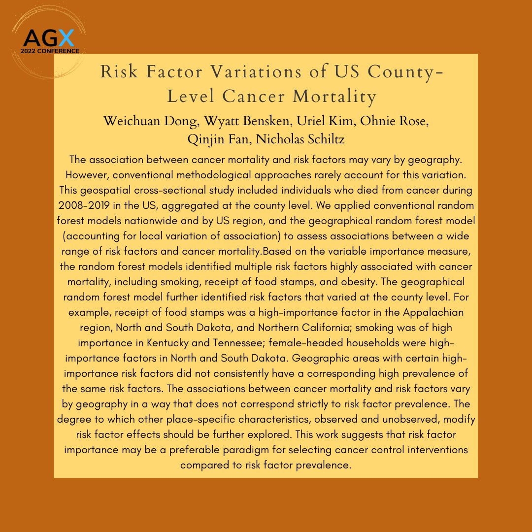 appliedgeog's tweet photo. For folks interested in Health and Medical Geography, #AGX2022 has something for you, too!

➡️ Indigenous Peoples and COVID-19 in health regions of Canada
➡️ Sustaining human nutrition in an increasingly urban world
➡️ Risk factor variations of US county-level cancer mortality https://t.co/xl8tLvknyB