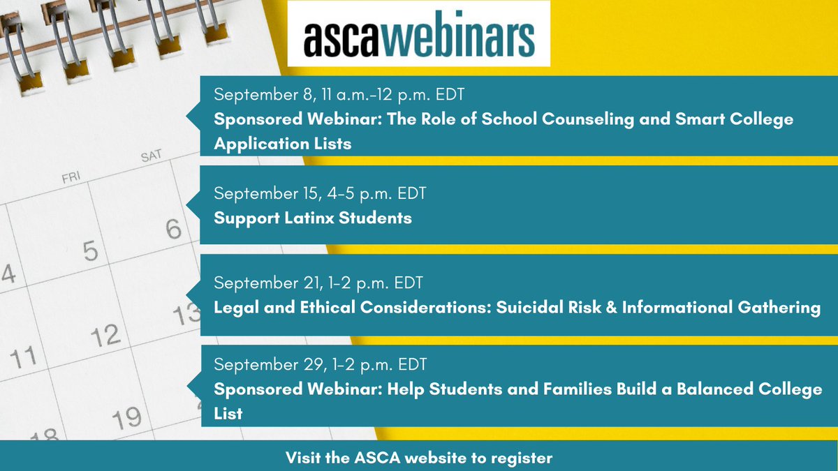 ASCAtweets's tweet photo. Here's the schedule for September webinars. Register here: https://t.co/nZkN9gFGf8 https://t.co/szCADXAnKy