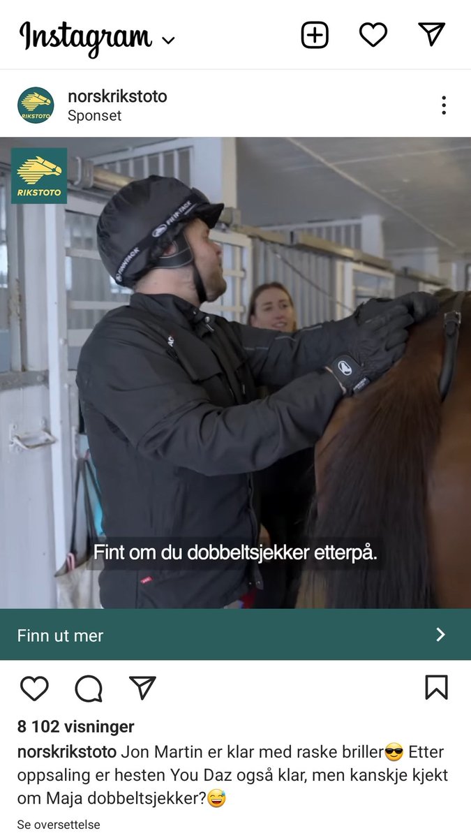 Endelig en reklame fra <a href="/Norsk_Rikstoto/">Norsk Rikstoto</a> med snev av fornuft, men det heter vel oppseling eller påseling. En ridehest blir opp-/påsalet.