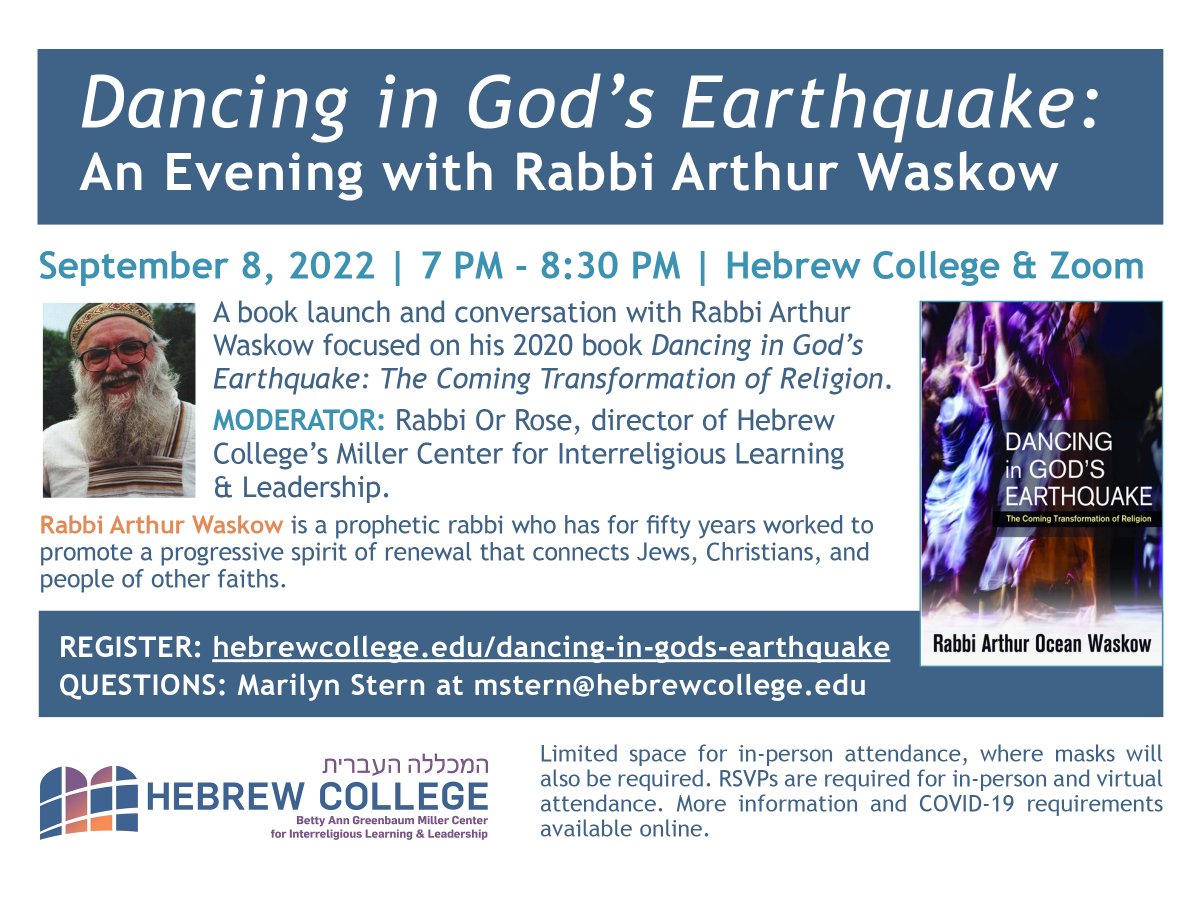 ShalomWaskow's tweet image. Register today! Zoom event (or in person, if you're in the Boston area) — Thurs 9/8, 7pm EDT @hebrewcollege — hebrewcollege.edu/dancing-in-god… (follow the link in our bio). 

Find the book @Bookshop_Org to support local, independent booksellers.

Full program details on registration page.