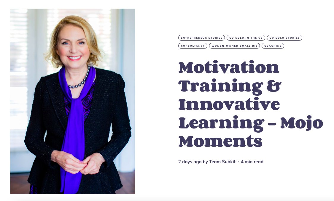 fowlersusann's tweet photo. I had so much fun speaking about Mojo Moments with the team at @wearesubkit! I share about myself, my biggest accomplishment as a business owner, and my tips for anyone looking to start, run, and grow a business. >>> https://t.co/EvW3u3Oggc #MotivationScience https://t.co/tLmMDmkgbP