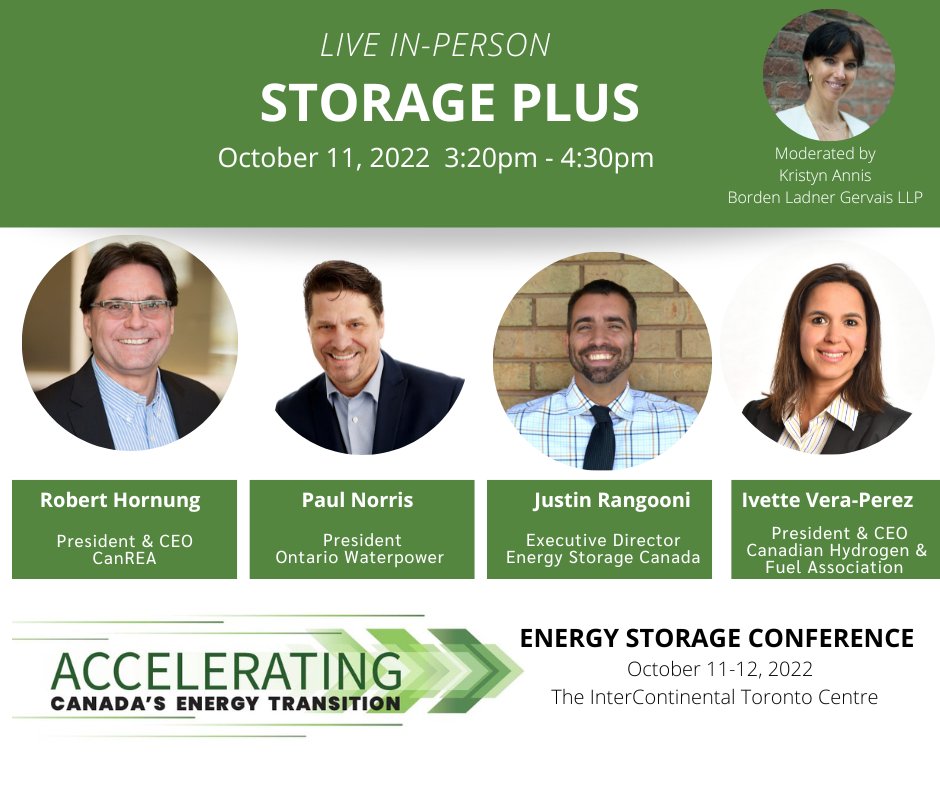 EnrgyStorageCAN's tweet image. Oct 11  #StoragePLUS panel. You'll hear from several of Canada's national association directors &amp;amp; presidents regarding the diversity of partnerships possible with #EnergyStorage @RenewablesAssoc  @BLGLaw @ONWaterpower 
REGISTER TODAY: energystoragecanada.org/conference