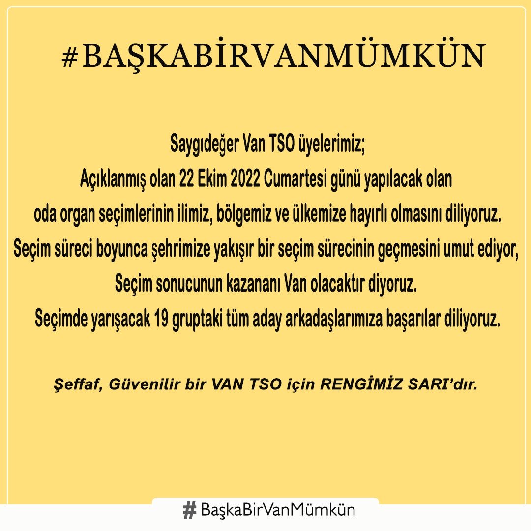 Değerli Van Tso  üyeleri Kentimize, kurumumuza sahip çıkalım.💛💛