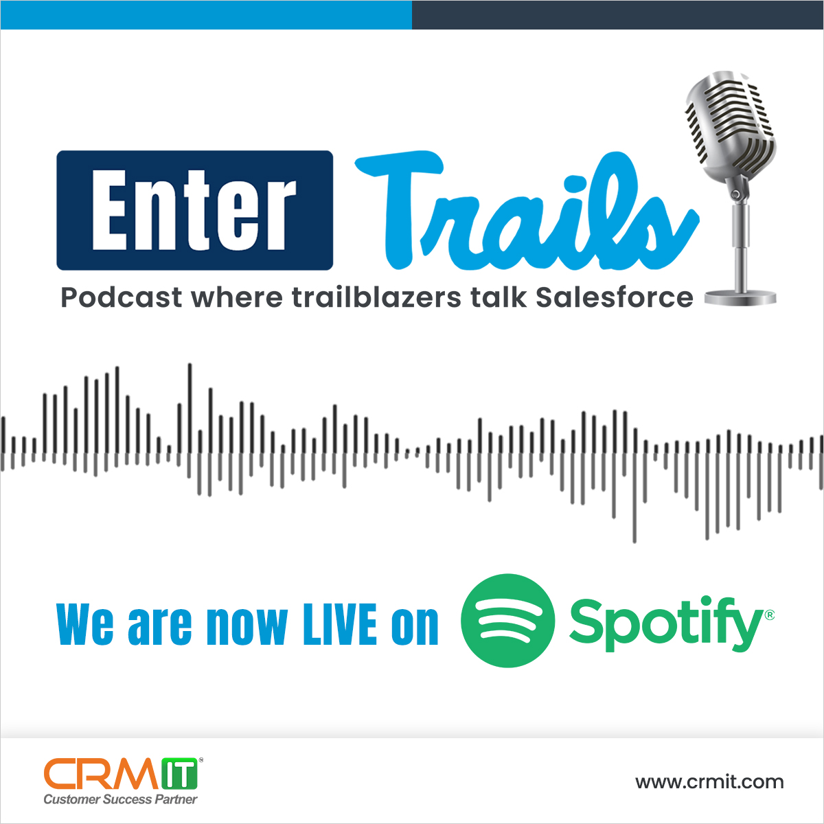🎤🎤 CRMIT's EnterTrails #Podcast is here!! 🎤🎤
Podcast on #Spotify: lnkd.in/d_R4N4Gu

EnterTrails Podcast, where industry #experts share their unbiased views on #Salesforce topics that matter and impact the #Salesforcecommunity the most. 

#techpodcast #technology