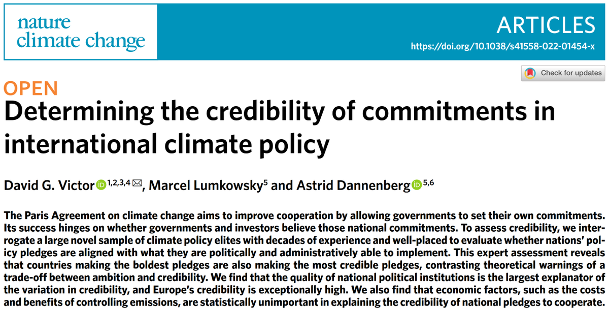 adannenberg11's tweet photo. Is the #ParisAgreement working? Are the pledges made credible? Whose pledges are credible and what factors matter? 💥New research with David Victor and Marcel Lumkowsky in @NatureClimate 
https://t.co/UPcf9j8t0b 
Key findings 🧵 https://t.co/j40now3qzi