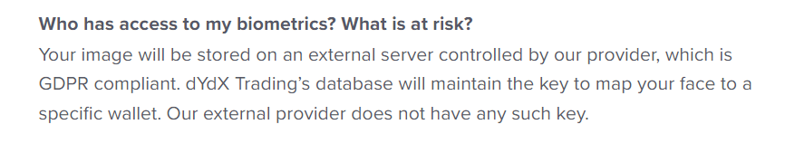 adamscochran's tweet photo. 1/8

Very disappointed to see $DyDx going down this path.

There was some legal grounds for them to justify some blocking - but biometrics collection is never acceptable. https://t.co/OcHnbCw8Cp