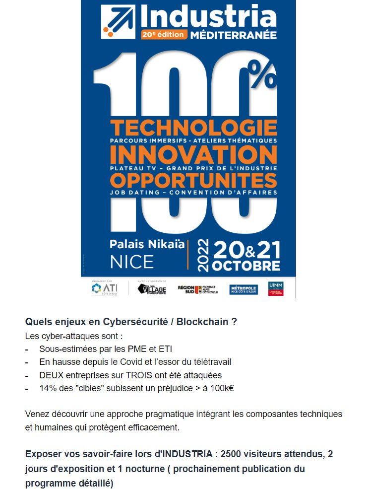 Découvrez lors d'INDUSTRIA comment les bonnes pratiques transforment le risque en opportunité !

Pour réserver votre stand, suivez le lien : lnkd.in/dBVwxpTx

Pour plus d'informations : industria@mobilexpo.fr