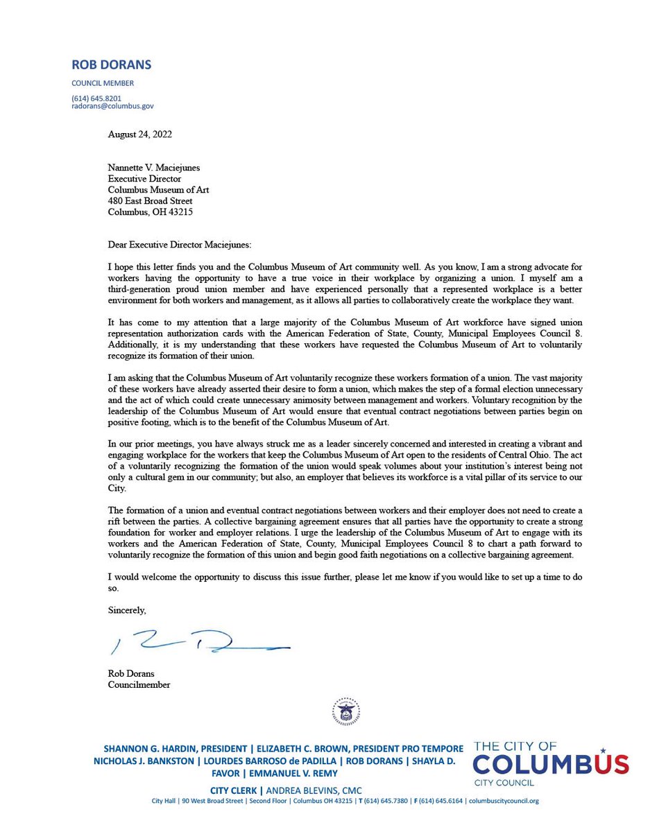 CMA Workers United (@cmaworkersunion) on Twitter photo We’re blown away by the support from everyone in our community and beyond! It means so much to see all the love for CMA workers United ❤️🔥 ✊
We also want to thank these Columbus officials for writing their letters of support! <a href="/RobDorans/">Rob Dorans</a> <a href="/lizforus/">Elizabeth Brown</a>! ⚡️#CMAWorkersUnited We’re blown away by the support from everyone in our community and beyond! It means so much to see all the love for CMA workers United ❤️🔥 ✊
We also want to thank these Columbus officials for writing their letters of support! <a href="/RobDorans/">Rob Dorans</a> <a href="/lizforus/">Elizabeth Brown</a>! ⚡️#CMAWorkersUnited