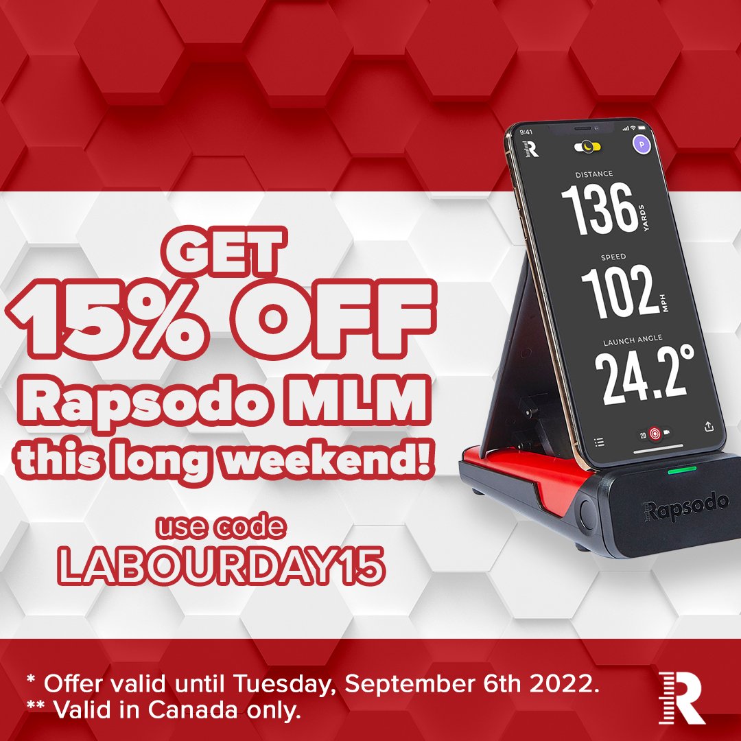 RapsodoCanada's tweet photo. #LabourDay special! Get 15% OFF the Rapsodo MLM this long weekend! Use code LABOURDAY15 at checkout.
Shop today at https://t.co/C5qp8U3g3i
Valid until Tuesday, September 6th in Canada only.
#ChampionsUseRapsodo #Rapsodo #MobileLaunchMonitor #RapsodoCanada #MLM #longweekendsale https://t.co/tnVHzBhJMA