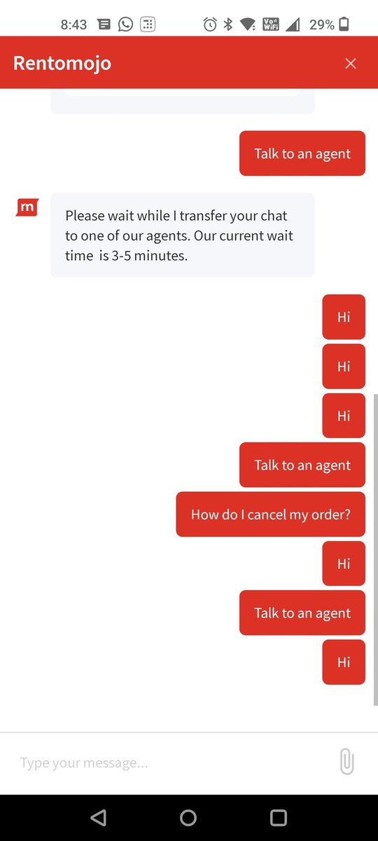 ShipraSonal2's tweet photo. @rentomojo this is how you treat your customers?? I have been trying to connect with an customer care executive for 6 hours now, still no luck https://t.co/l6sJumcyDx