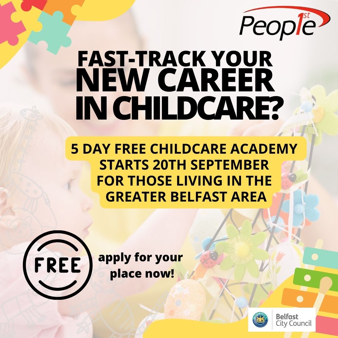 people1stni's tweet photo. Always wanted to get into childcare? Well now is your chance- if you live in Greater Belfast we are running a 5 day academy for those wanting a job in childcare-see https://t.co/rIbpoe3pJB or email academy@people-1st.co.uk to secure your place! #belfast #belfastjob #freecourse https://t.co/FiJ12I46UN