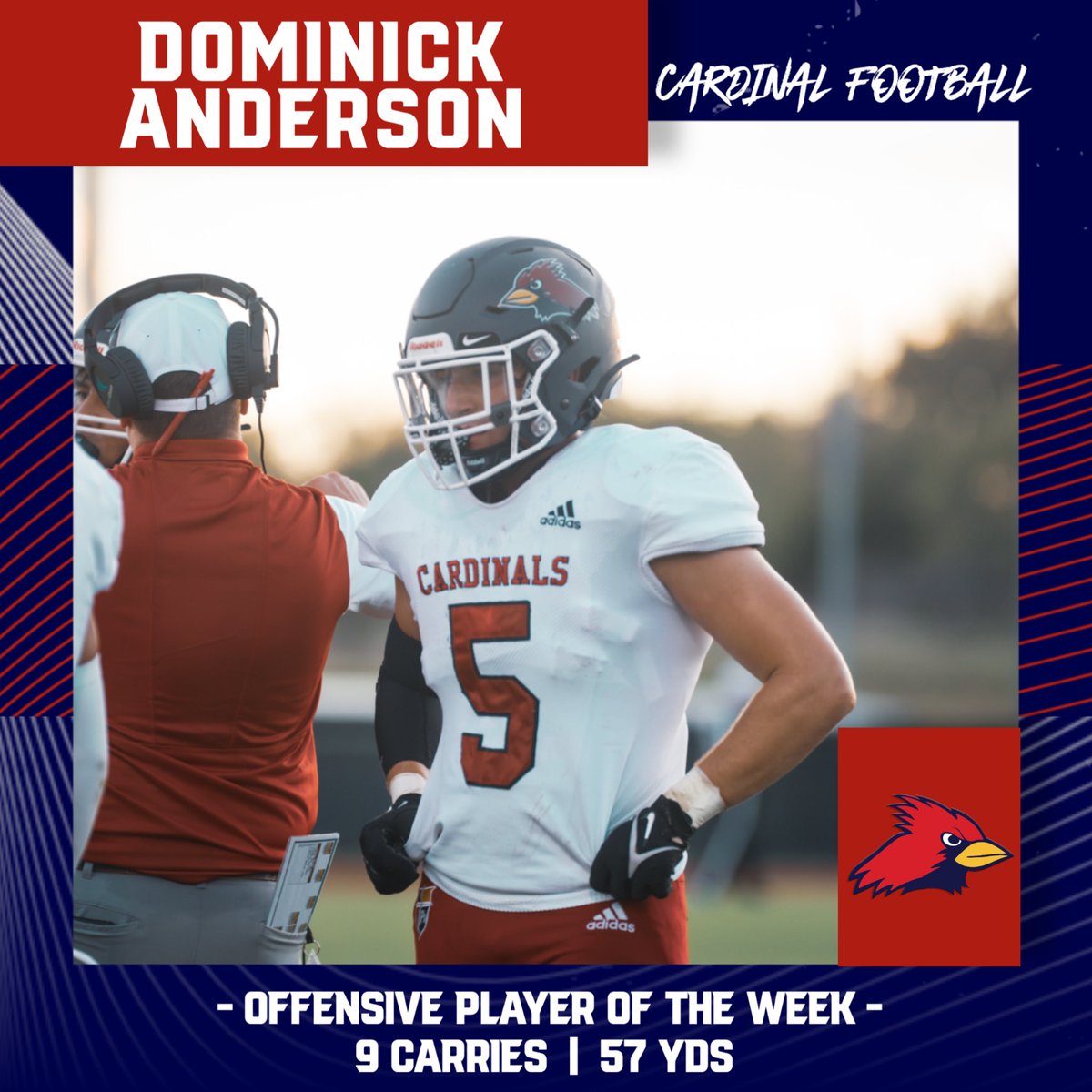 JPIIHS_Football's tweet photo. Shoutout to our Players of the Week vs. Cistercian!

Defense: @caesaralex3 
Offense: @BigDom_50 
Special Teams: Preston Hurless

Nice job fellas, keep balling out! #OutWorkEveryone https://t.co/dzd5bjJWEH
