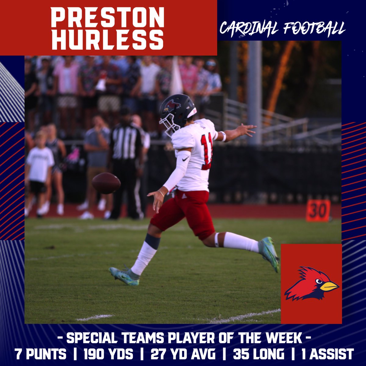 JPIIHS_Football's tweet photo. Shoutout to our Players of the Week vs. Cistercian!

Defense: @caesaralex3 
Offense: @BigDom_50 
Special Teams: Preston Hurless

Nice job fellas, keep balling out! #OutWorkEveryone https://t.co/dzd5bjJWEH