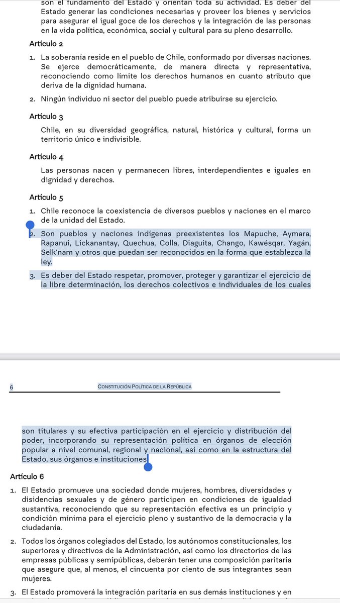 JDiezgo's tweet photo. Propuesta final Constitución de Chile. Borrador.

El artículo 3 dice que es indivisible.
El artículo 5.2 y 3 dice que hay naciones preexistentes y reconoce su libre determinación.

https://t.co/Fqxgojgqqb

#Progres
#Bazofia
#PartidoDemocrata
#KK
#IndigenismoEsBasura
#Gorvachov https://t.co/IvpgQ9VFLi
