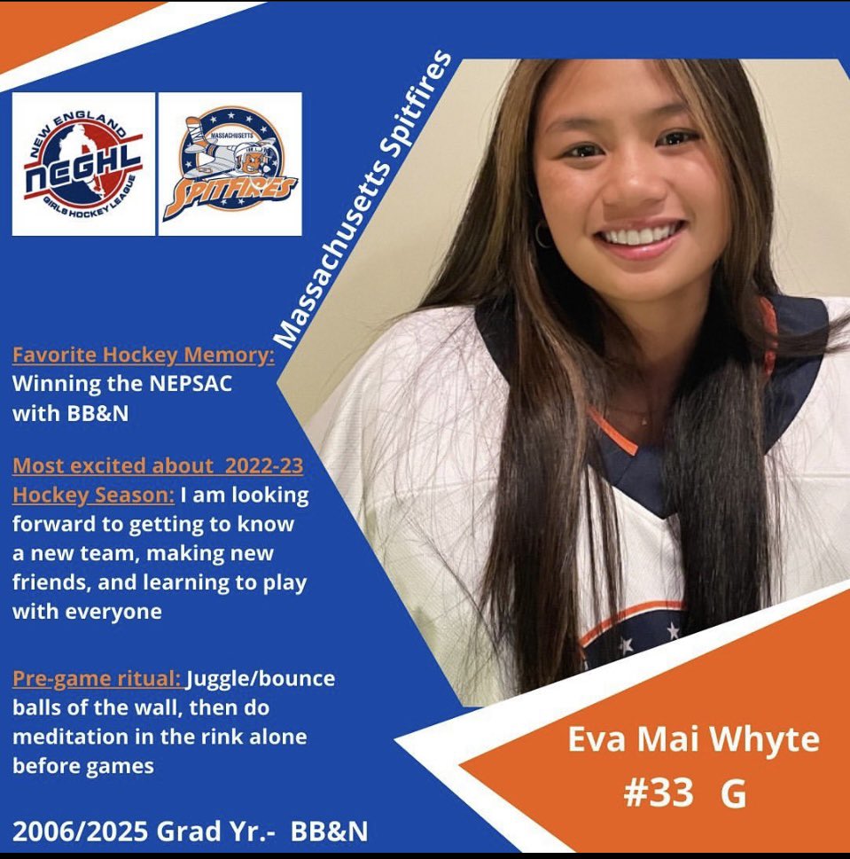 U16MASpitfires's tweet photo. 🎤 Introducing Spitfire newcomer #33 @EWhyte22 !!#puckstopper #catlike and longtime Spitfire #14 @Katherine_flip !!#cagey #warrior
@BBN_Athletics @TiltonGVHockey https://t.co/v6n5qM8XEC