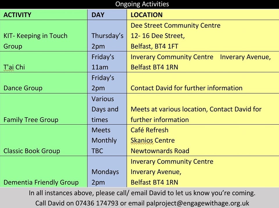 Check out our weekly activities! #positiveageing @age_uk @belfastcc @CCC_Hub