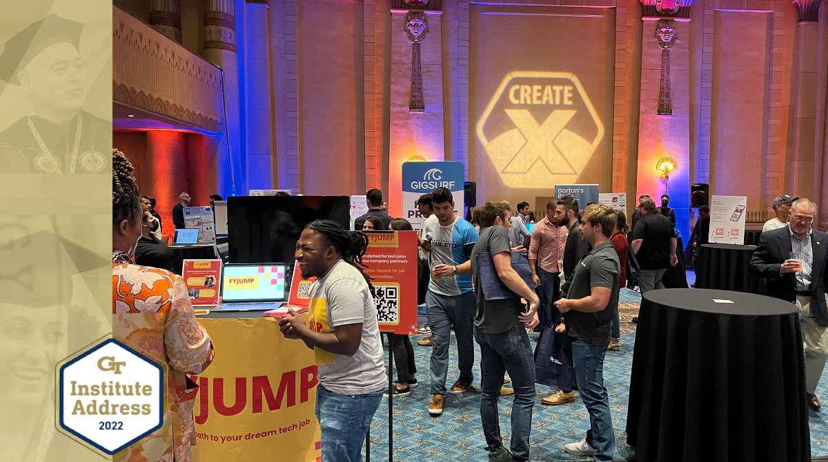 GeorgiaTech's tweet photo. This year nearly 100 student-led startups from Georgia Techβs CREATE-X program showed off their ideas to more than 2,700 attendees, including 190 investors. Itβs the largest group of startups weβve ever mentored on campus. #InstituteAddress https://t.co/4A3sZGOA7N