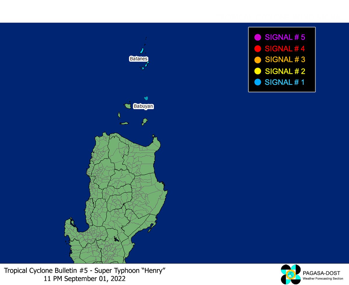 dost_pagasa's tweet photo. TROPICAL CYCLONE BULLETIN NO. 5
Super Typhoon “#HenryPH” (HINNAMNOR)
Issued at 11:00 PM, 01 September 2022
Valid for broadcast until the next bulletin at 5:00 AM tomorrow

“HENRY” CONTINUES TO SLOW DOWN OVER THE PHILIPPINE SEA EAST OF BATANES

Link: https://t.co/XZGYRmTEqL https://t.co/iVh7vHfQ27
