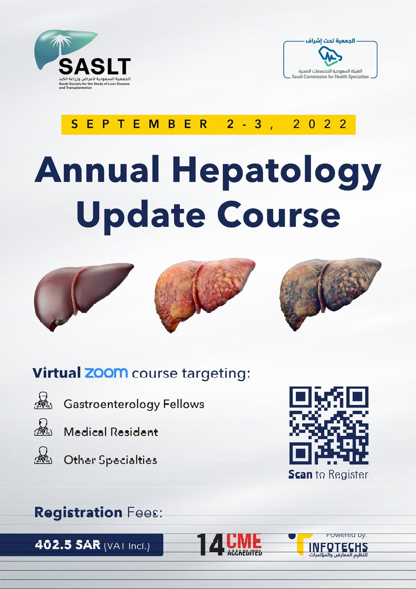 sasltksa's tweet photo. 📢 We are pleased to announce that the Annual Hepatology Update Course has been accredited by #scfhs with 14 CMEs 
Registration is still open 

Click to register ➡️ https://t.co/JKnaOtLyfV

#saslt #LiverTwitter https://t.co/MZLO0cyszx