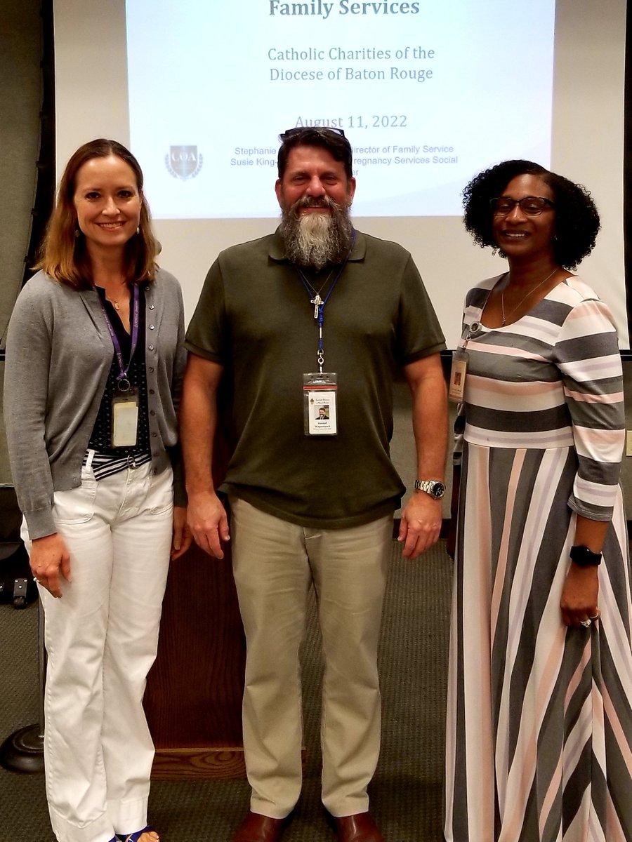 adoptccdiobr's tweet photo. Thanks to Woman's New Life Clinic and Catholic Diocese of Baton Rouge Respect Life Coordinators for having us out to present on #familyservices. L to R: Stephanie Sterling, #CCDBR director of family services; Deacon Randall Waguespack; Susie King-Duncan, LMSW, CCDBR social worker https://t.co/JKU7bF6wK1