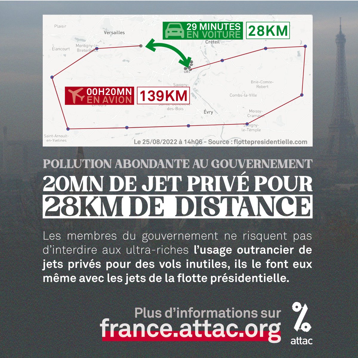 attac_fr's tweet photo. 20 minutes d'avion de la flotte gouvernementale pour 28km de distance.

👉 Les membres du gouvernement ne risquent pas d’interdire aux ultra-riches l’usage outrancier de jets privés pour des vols inutiles, ils le font eux même avec les jets de la flotte présidentielle. https://t.co/ZxM4xbULpv