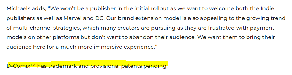 swinvested's tweet photo. @Vansy111 @HPNN Yes, Provisional patents pending and Trademark for both #DPodcast & #DComix
It's in the PR's they released along with the announcements this week.
https://t.co/SPlnUcWvhY
https://t.co/kZQnN13pWt
$HPNN @HPNN #web3 #podcast #comicbooks #comiccon #MakingMoney #ContentCreators https://t.co/XQtl8lsl5T