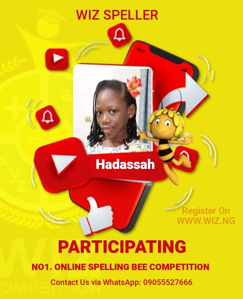 WIZ SPELLING BEE COMPETITION 🐝 2022

Opportunity to challenge your child

Bringing Out The GREATNESS in your children

Positive Engagement
Enroll them on something positive like Wiz, something that will keep them busy and motivate them to develop a k… instagr.am/p/Ch992wDtRp3/