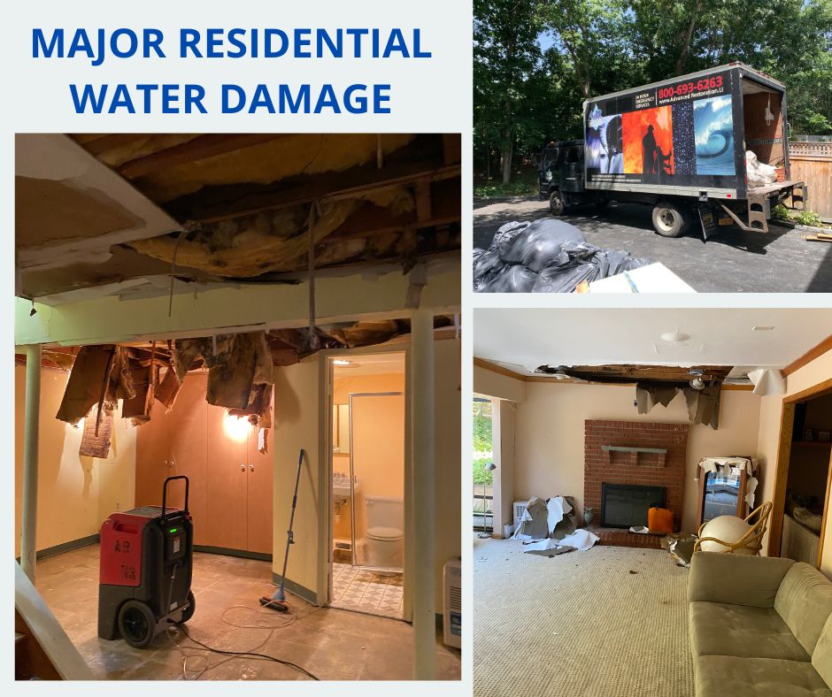 ARLongIsland's tweet photo. After returning from vacation, this homeowner discovered water leaking from a 2nd floor bathroom, causing damage to all three floors of her home.  Our mitigation crew responded immediately and we are now performing the repairs to put this residence back together.  Call us 24/7. https://t.co/83Ba2bG8R7