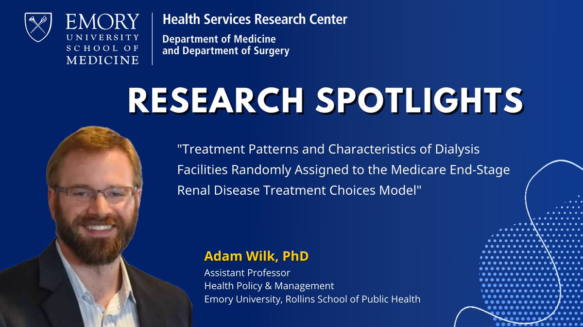 Emory Health Services Research Center (@emoryhsr) on Twitter photo With recent pub ja.ma/3p0FtNI via <a href="/JAMANetworkOpen/">JAMA Network Open</a>, lead author <a href="/adamswilk/">Adam Wilk</a>, <a href="/EmoryRollins/">Emory Public Health</a> explains why he hopes Medicare's ESRD Treatment Choices Model succeeds!
Check out September's research spotlight now on YouTube!
youtu.be/LaCnZTujzjQ With recent pub ja.ma/3p0FtNI via <a href="/JAMANetworkOpen/">JAMA Network Open</a>, lead author <a href="/adamswilk/">Adam Wilk</a>, <a href="/EmoryRollins/">Emory Public Health</a> explains why he hopes Medicare's ESRD Treatment Choices Model succeeds!
Check out September's research spotlight now on YouTube!
youtu.be/LaCnZTujzjQ