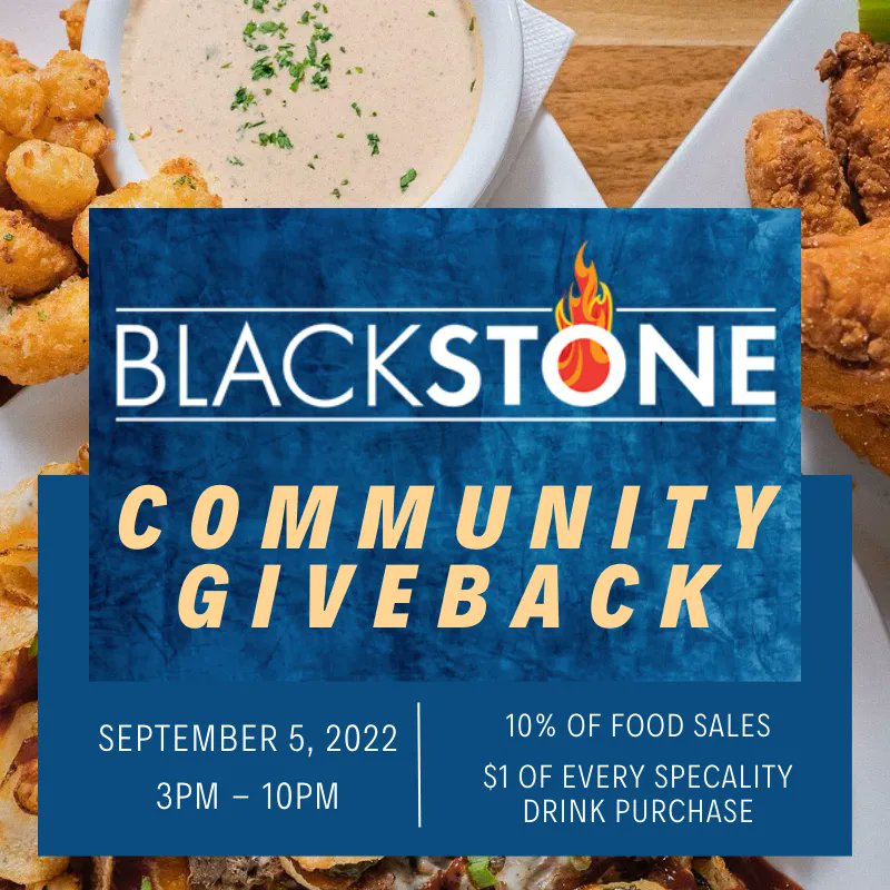 Mark your calendars! Blackstone is hosting a Community Giveback event on Monday, September 5. From 3pm to 10pm, 10% of all food sales will go towards our mission to move people beyond homelessness.