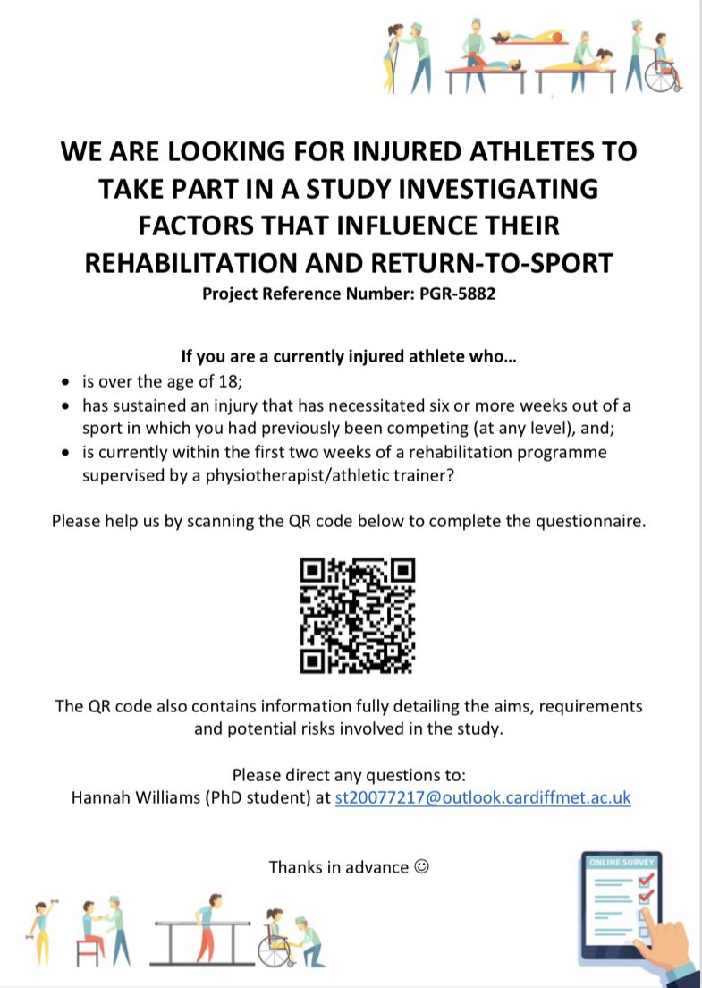 7hannahwilliams's tweet photo. ‼️CURRENTLY INJURED ATHLETES‼️
>18 yrs, injury resulting in 6 wks/more out of sport, within your first 2 weeks of physiotherapy?

Please help with my PhD by clicking the link below to fill in my questionnaire!

https://t.co/4DP88gIYvF… 

Thanks in advance😊

Please share! https://t.co/tzt5etGOoz