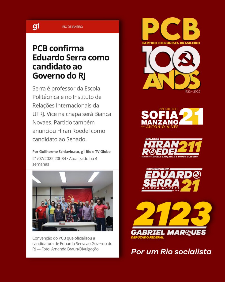 gabrimarquespcb's tweet photo. #TBT do dia 21 de julho, quando aprovamos nossas candidaturas, na Convenção Eleitoral Estadual do @pcb.rj
#SofiaManzano21
#EduardoSerra21
#HiranRoedel211
#PCB100anos
#RiodeJaneiro
#PCBRJ
#NovosRumos #PorUmRioSocialista #PCB21 #Vote21 #Eleições2022 #ForaBolsonaro #Eleições https://t.co/4fNnnneFRL