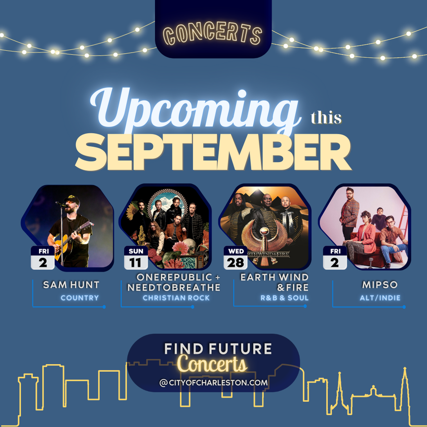 See your favorite artists? Visit cityofcharleston.com to get updates on the latest concerts and purchase tickets. 
#cityofcharleston #charleston #southcarolina #sc #charlestoonsc #city #events #venues #fun #talent #fans