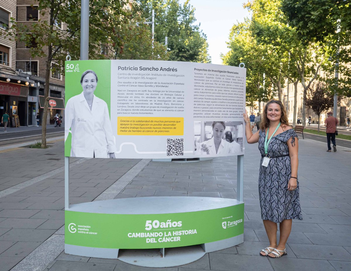 psancholab's tweet photo. ¡Qué mejor manera de celebrar la incorporación de @AlbaRoyo12 como predoc @ContraCancerZGZ en el labl que inaugurar esta exposición en la Gran Vía de Zaragoza! Acércate a conocer ciencia 100% aragonesa😀 https://t.co/aKrYtu6x2G