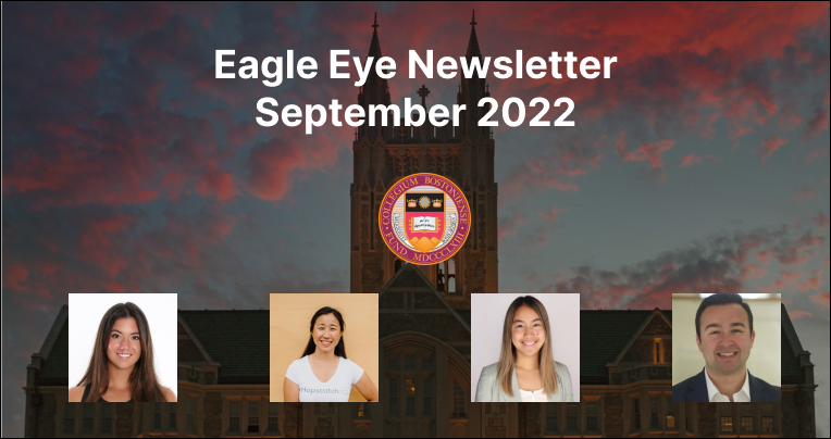 bceagleeyenews's tweet photo. Excited to start the new school year with our September Update of the Eagle Eye Newsletter highlighting @HailsWilcox and @AbleDeFi, Deborah Lee and Hopscotch Labs, student @Chlochen18, and alum @MattyHogan_ . Read all about it and subscribe in our bio. Go Eagles! 🦅 https://t.co/Aysd7EKlIo