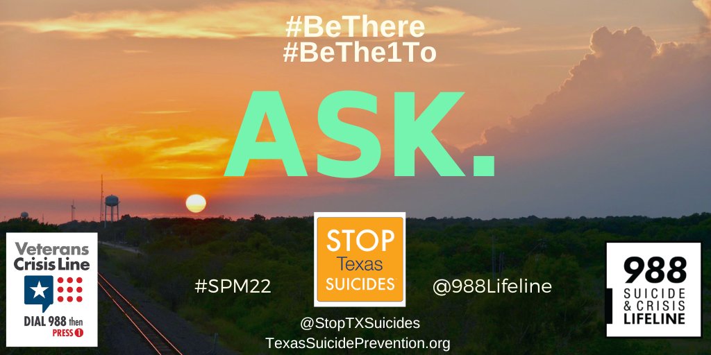 Today is the beginning of #suicidepreventionmonth #SPM22. If you think someone might be considering suicide, take the first step and #BeThe1ToASK. Ask directly about suicide. Let the person know you are concerned about their well-being. @guerrerokim4 @ESCRegion19 @StopTXSuicides