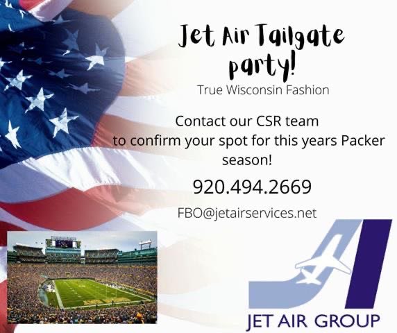 jetairgroup's tweet photo. It is officially @packers season and that means it’s time for Jet Air’s first tailgate party and of course, it’s going to be a True Wisconsin Fashion tailgate! To confirm your spot with us for the Packers and @ChicagoBears opener at @LambeauField contact our CSR team today! https://t.co/oh0f9k7UBF